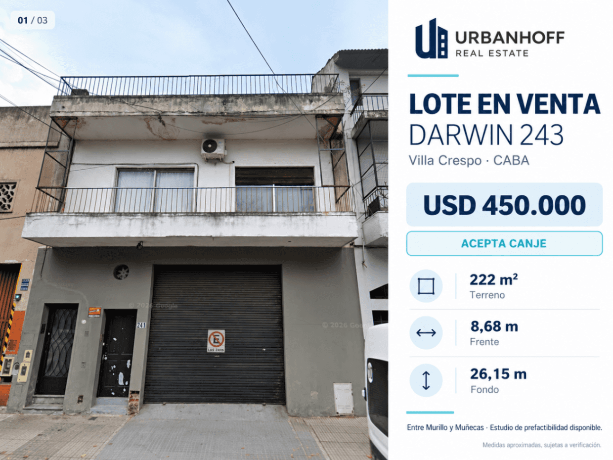 Lote en venta en Villa Crespo | Darwin 243 | Acepta canje