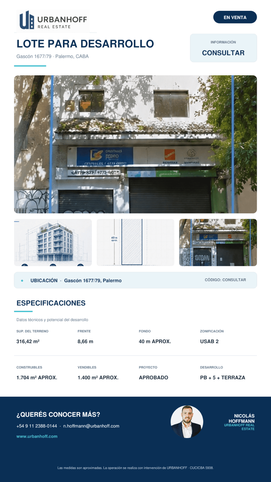 Lote en venta para desarrollo en Palermo – Gascón 1677/79